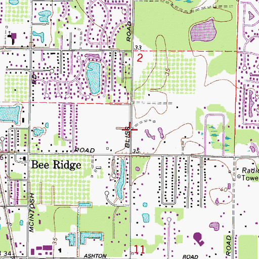 Topographic Map of Bee Ridge Census Designated Place, FL