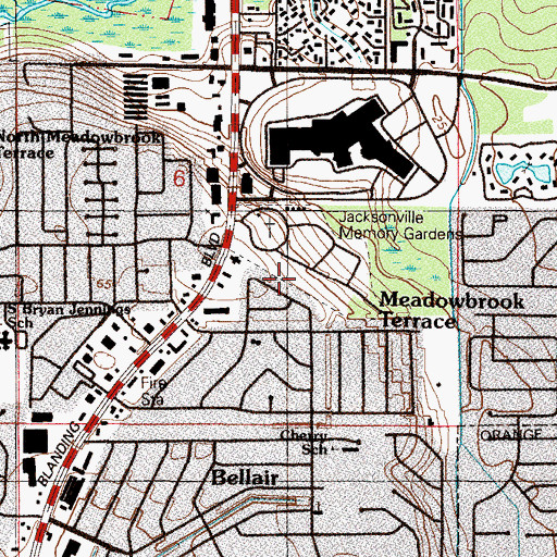 Topographic Map of Bellair-Meadowbrook Terrace Census Designated Place, FL