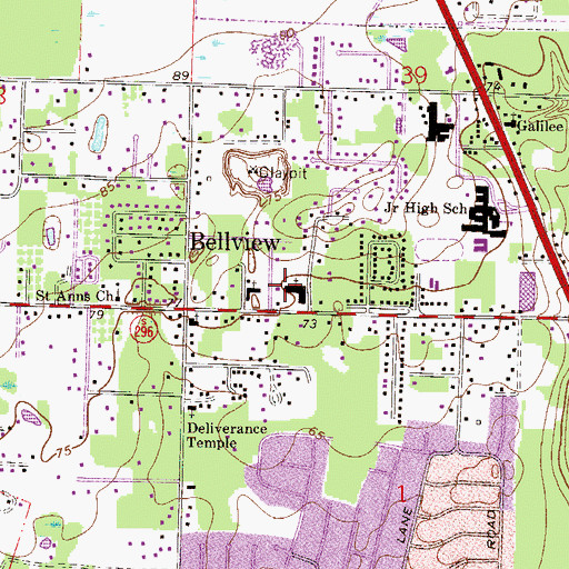 Topographic Map of Bellview Census Designated Place, FL