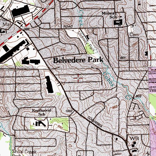 Topographic Map of Belvedere Park Census Designated Place, GA