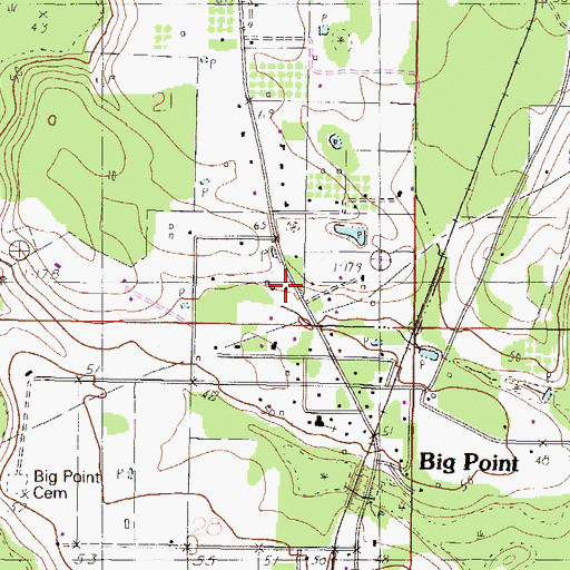 Topographic Map of Big Point Census Designated Place, MS