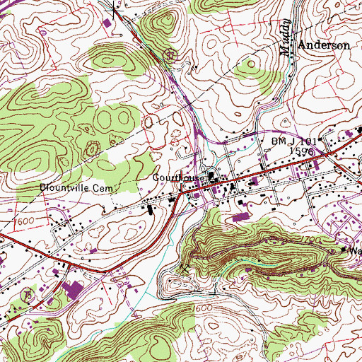 Topographic Map of Blountville Census Designated Place, TN