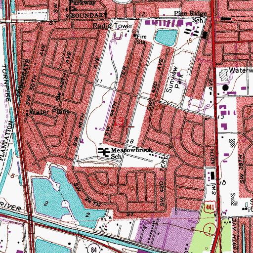 Topographic Map of Broadview Park Census Designated Place, FL
