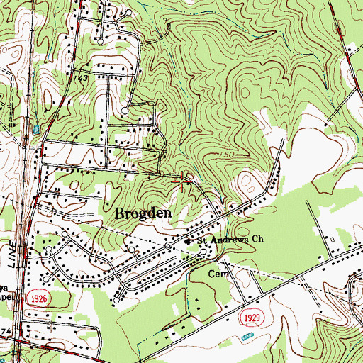 Topographic Map of Brogden Census Designated Place, NC