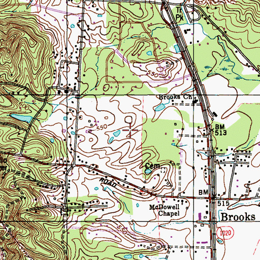 Topographic Map of Brooks Census Designated Place, KY