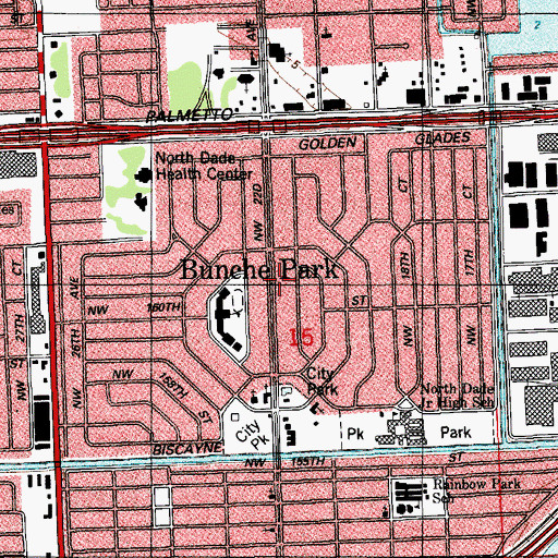 Topographic Map of Bunche Park Census Designated Place (historical), FL