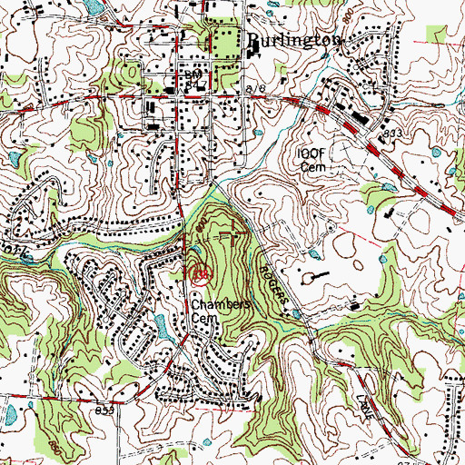 Topographic Map of Burlington Census Designated Place, KY