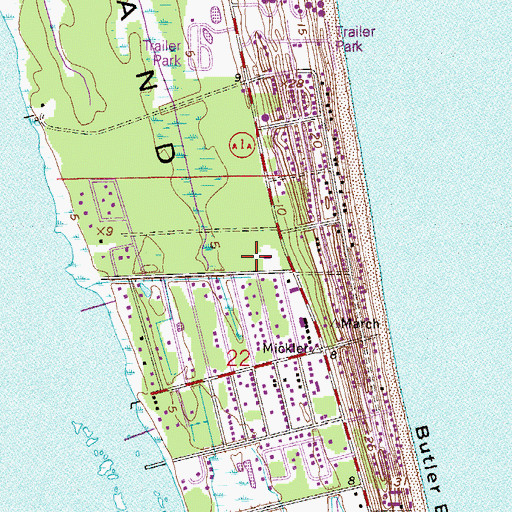 Topographic Map of Butler Beach Census Designated Place, FL