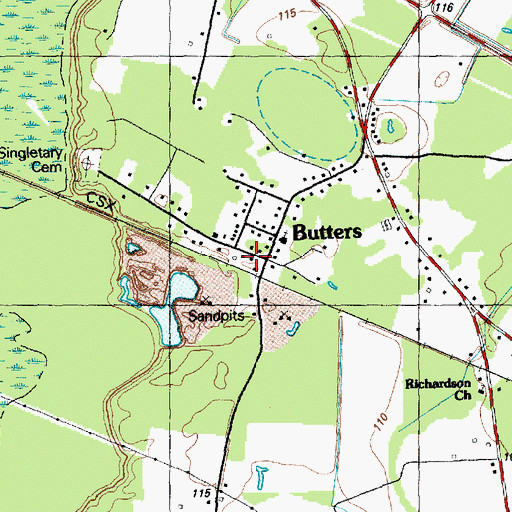 Topographic Map of Butters Census Designated Place, NC