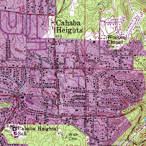 Topographic Map of Cahaba Heights Census Designated Place (historical), AL