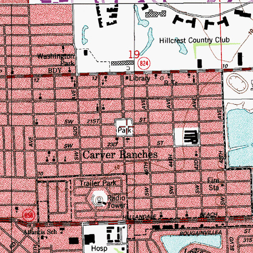 Topographic Map of Carver Ranches Census Designated Place (historical), FL