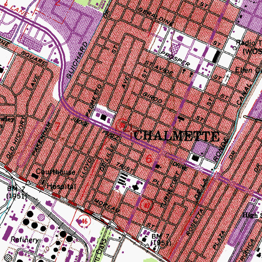 Topographic Map of Chalmette Census Designated Place, LA