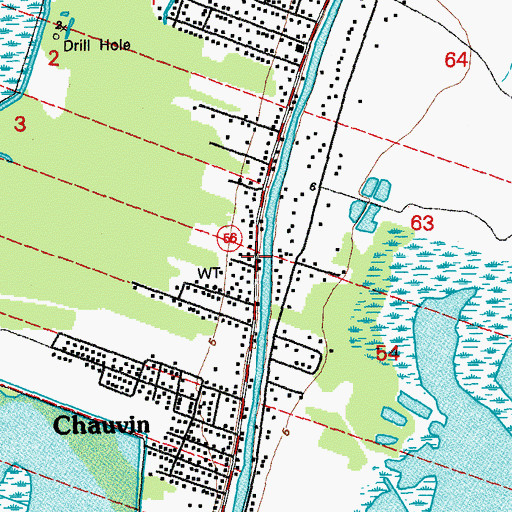 Topographic Map of Chauvin Census Designated Place, LA