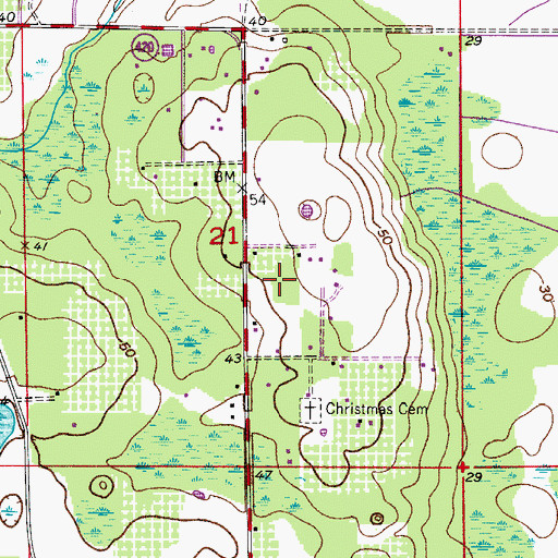 Topographic Map of Christmas Census Designated Place, FL