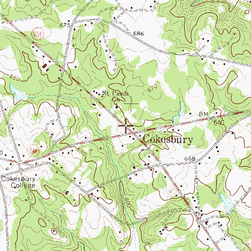 Topographic Map of Cokesbury Census Designated Place, SC