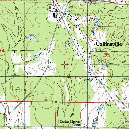 Topographic Map of Collinsville Census Designated Place, MS