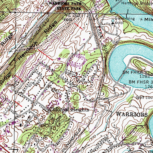 Topographic Map of Colonial Heights Census Designated Place, TN