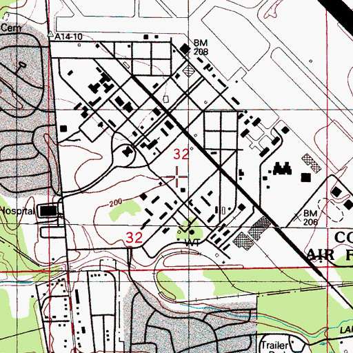 Topographic Map of Columbus Air Force Base Census Designated Place, MS