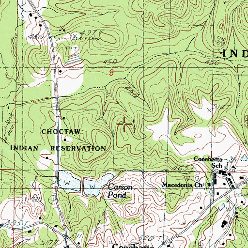 Topographic Map of Conehatta Census Designated Place, MS