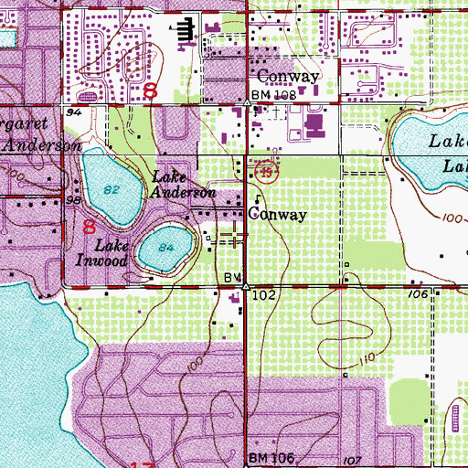 Topographic Map of Conway Census Designated Place, FL