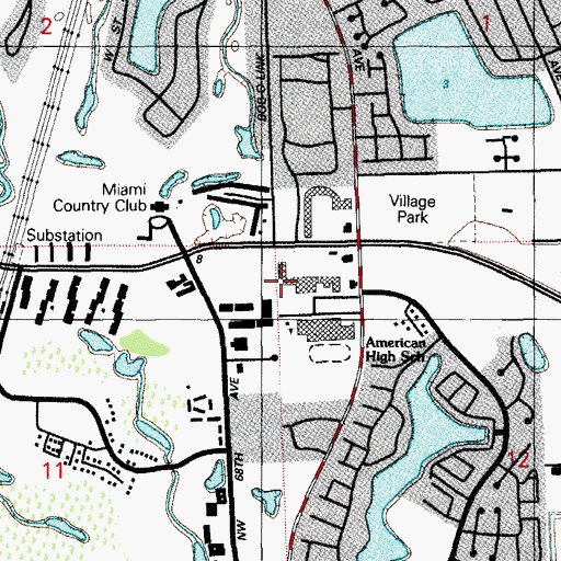 Topographic Map of Country Club Census Designated Place, FL