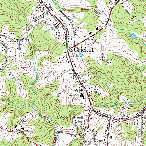 Topographic Map of Cricket Census Designated Place, NC