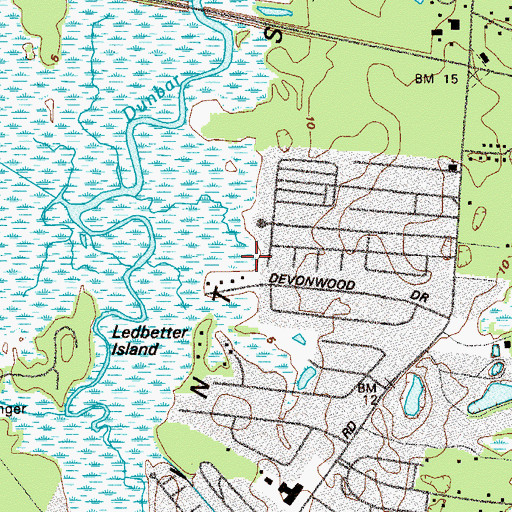 Topographic Map of Saint Simons Census Designated Place, GA