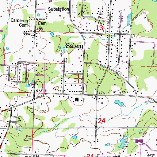 Topographic Map of Salem Census Designated Place, AR