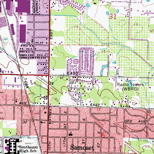 Topographic Map of Samoset Census Designated Place, FL