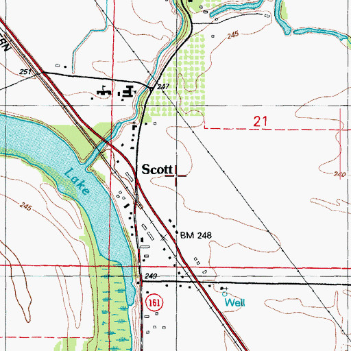 Topographic Map of Scott Census Designated Place, AR