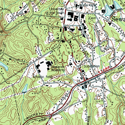 Topographic Map of Sewanee Census Designated Place, TN