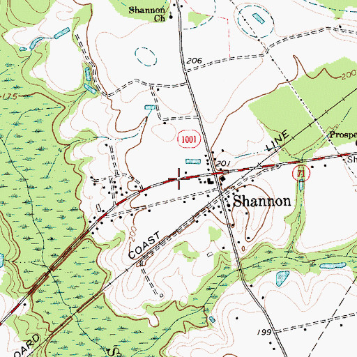 Topographic Map of Shannon Census Designated Place, NC