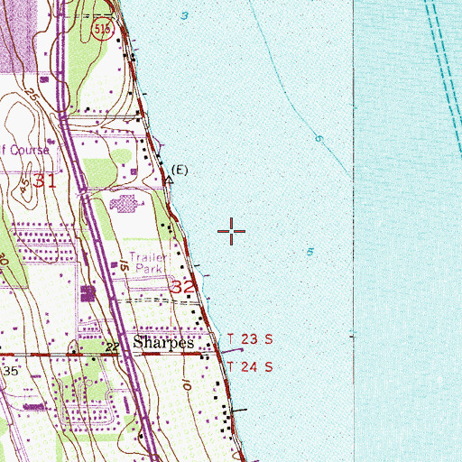 Topographic Map of Sharpes Census Designated Place, FL
