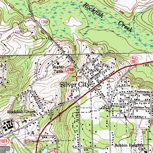 Topographic Map of Silver City Census Designated Place, NC