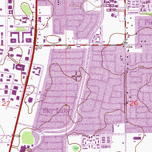 Topographic Map of Sky Lake Census Designated Place, FL