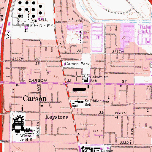 Topographic Map of Carson Elementary School, CA