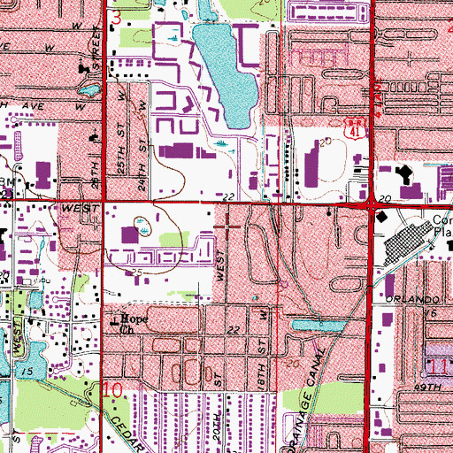 Topographic Map of South Bradenton Census Designated Place, FL