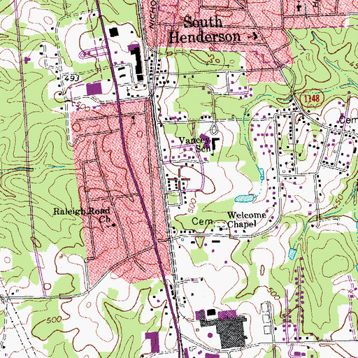 Topographic Map of South Henderson Census Designated Place, NC