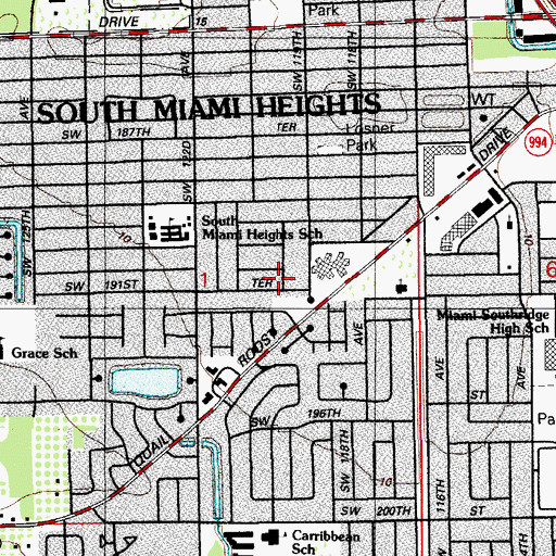 Topographic Map of South Miami Heights Census Designated Place, FL
