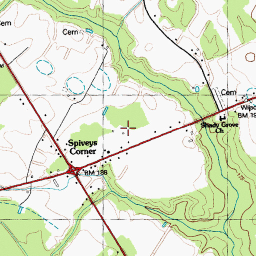 Topographic Map of Spivey's Corner Census Designated Place, NC