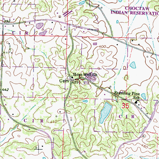 Topographic Map of Standing Pine Census Designated Place, MS