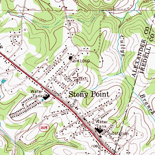 Topographic Map of Stony Point Census Designated Place, NC