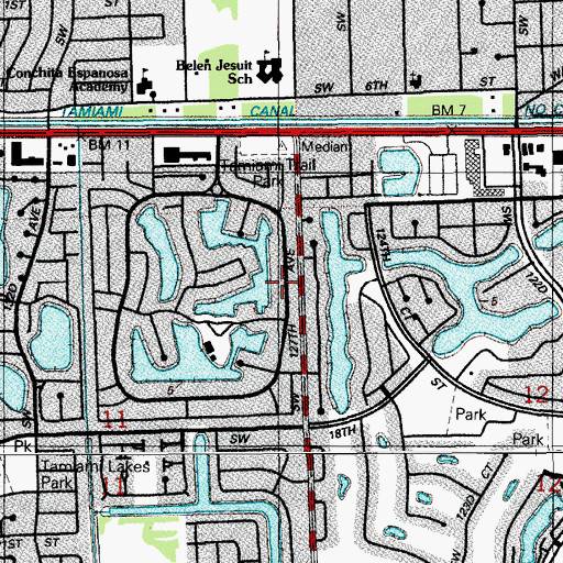 Topographic Map of Tamiami Census Designated Place, FL