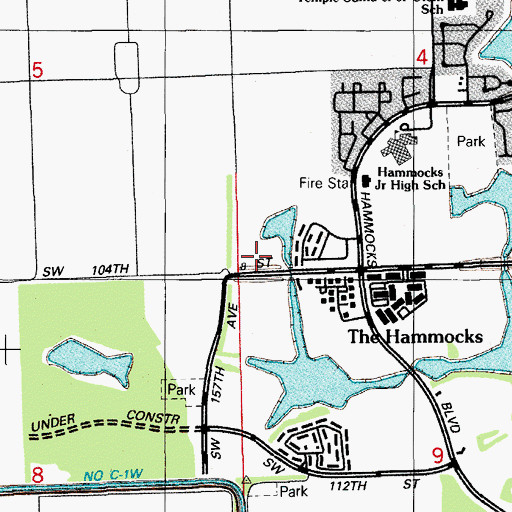 Topographic Map of The Hammocks Census Designated Place, FL
