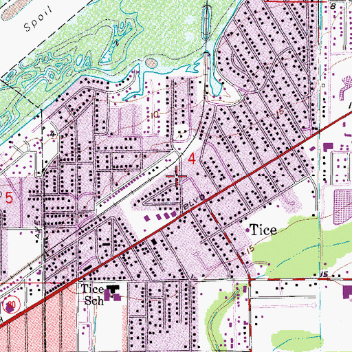 Topographic Map of Tice Census Designated Place, FL