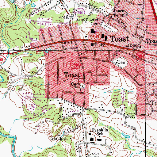 Topographic Map of Toast Census Designated Place, NC