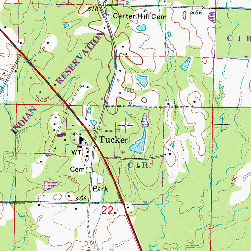 Topographic Map of Tucker Census Designated Place, MS