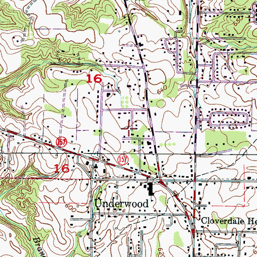 Topographic Map of Underwood-Petersville Census Designated Place, AL