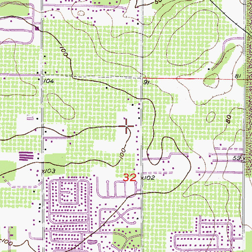 Topographic Map of Valrico Census Designated Place, FL
