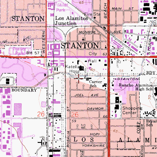 Topographic Map of Mabel Carver Elementary School, CA